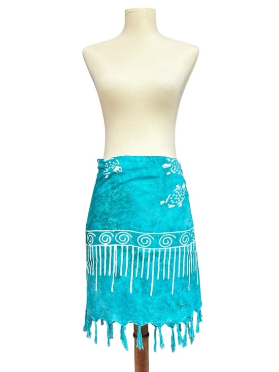 Rama Other - Turquoise Beach Wrap Skirt Teal Turtle Print Swim Sarong Wrap Skirt, Medium